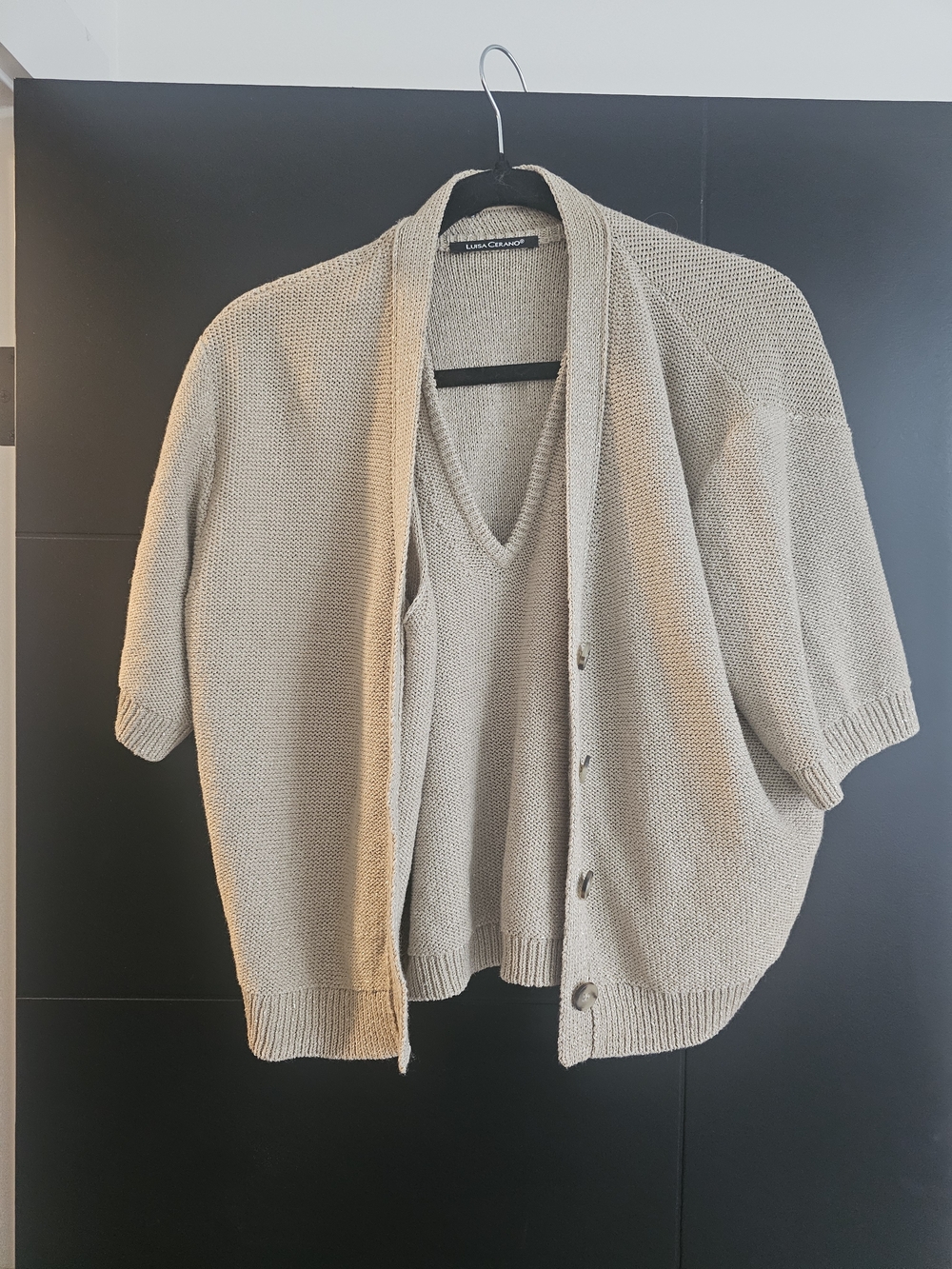 Loro Piana Beige Knit Cardigan with V-Neck Vest